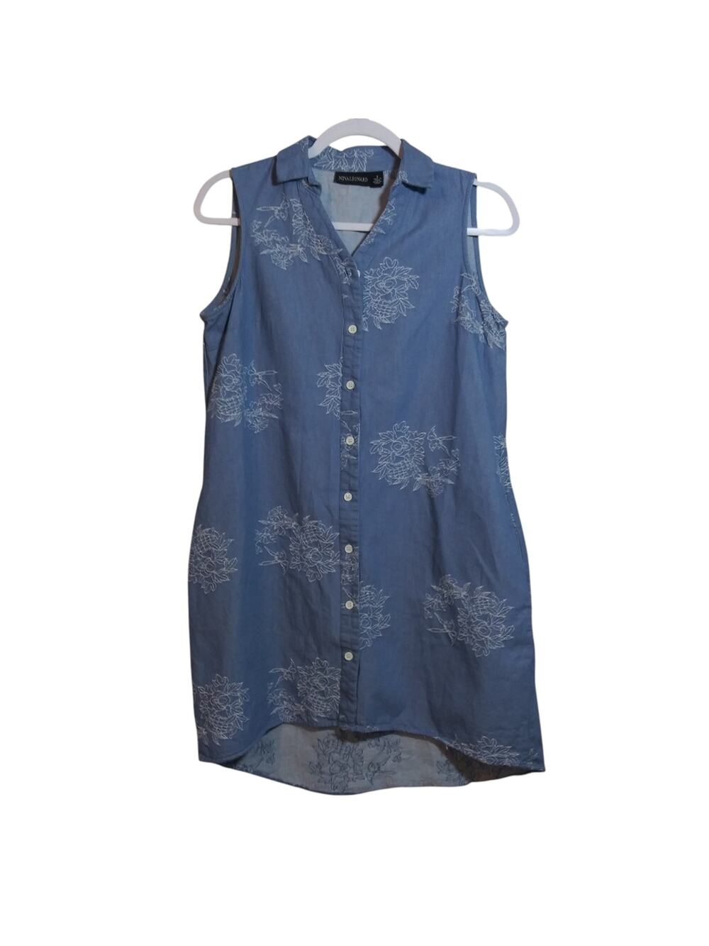Nina Leonard Chambray Sleeveless Blue Button-Front Shirt Dress Casual Sz 6
